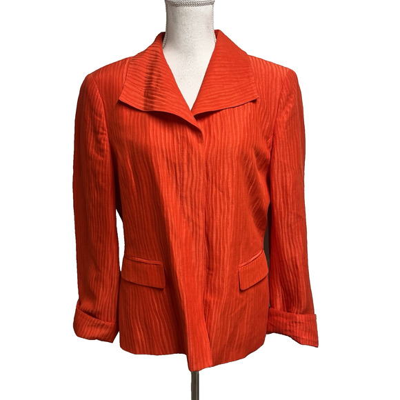 Jones New York Collection Blazer Jacket size 12 Coral Stripe Linen Silk Career - Picture 1 of 9